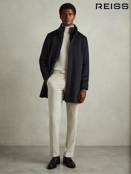 Reiss Navy Bhule Wool-Blend Hybrid Coat (E78638) | €505