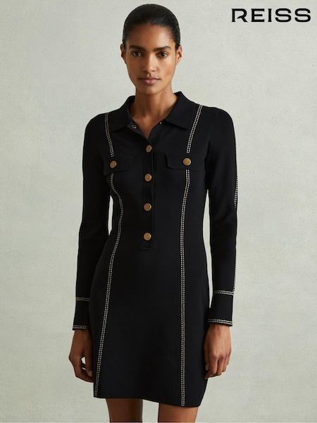 Reiss Black Edena Knitted Contrast Seam Mini Dress (E78643) | €171