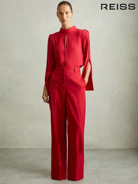 Reiss Red Anna Wool Blend Wide Leg Tux Trousers (E78647) | €72