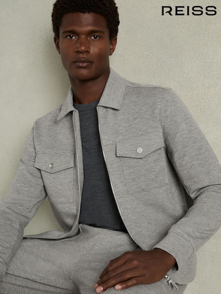 Reiss Grey Melange Medina Interlock Jersey Zip-Through Overshirt (E78651) | AZN 421