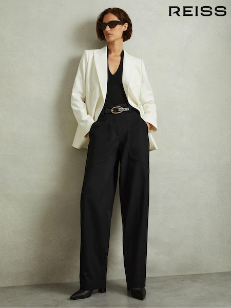 Reiss Black Zoe Wool Blend Barrel Leg Trousers (E78654) | €84