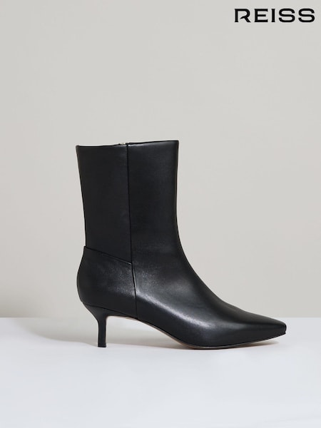 Schwarz - Reiss Millie Leather Kitten-Heel Ankle Boots (E78663) | 349 €