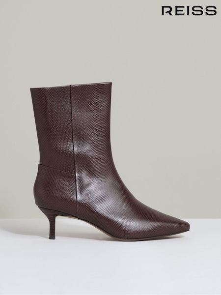 Reiss Chocolate Millie Leather Kitten-Heel Ankle Boots (E78674) | AED1,642