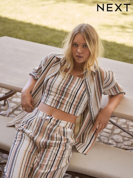 White Stripe Long Sleeve Shirt With Linen (E78921) | AED51