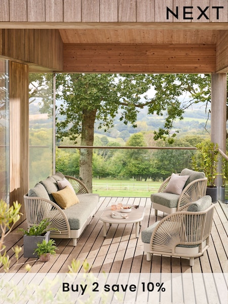 Green Boucle Genoa 5 Seater Garden Sofa Chairs and Table Lounge Set (E79031) | €1,975