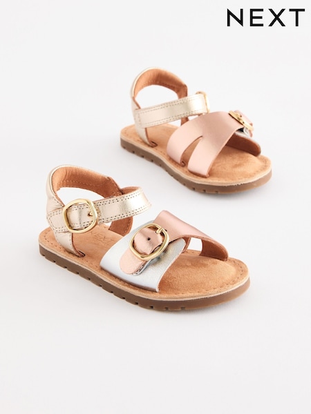 Metallic Leather Buckle Touch Fastening Sandals (E79086) | €28 - €30