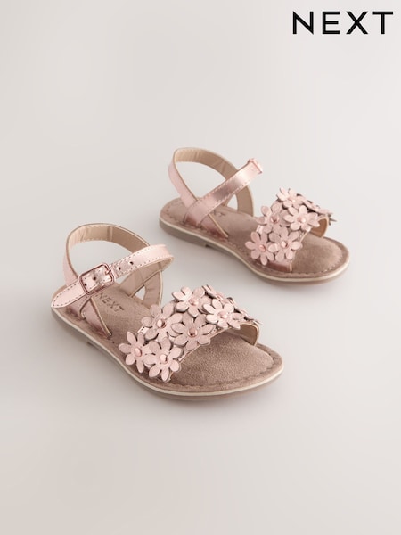 Vaaleanpunainen/Kellanruskea - Nahka kukka Sandaalit (E79096) | €34 - €37