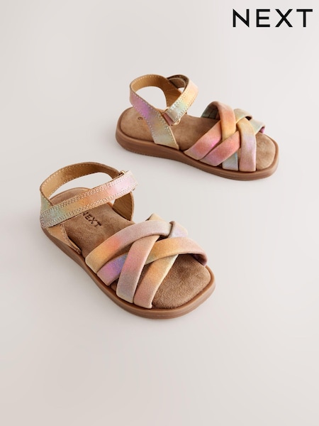 Multi Metallic Standard Fit (F) Leather Woven Sandals With Touch Fastening (E79098) | AED112 - AED122