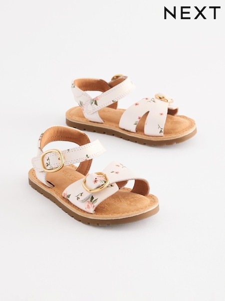 White Floral Leather Buckle Touch Fastening Sandals (E79111) | 823 UAH - 906 UAH