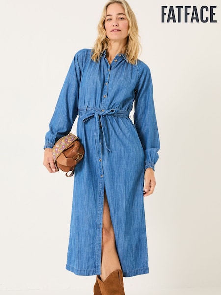 FatFace Blue Denim Abi Denim 100% Cotton Midi Dress (E79192) | €99