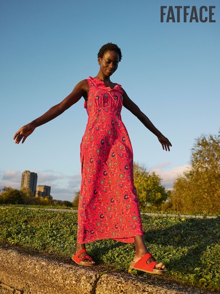 FatFace Ali Burnt Orange Utopia Paisley Frill Midi Dress (E79194) | €86