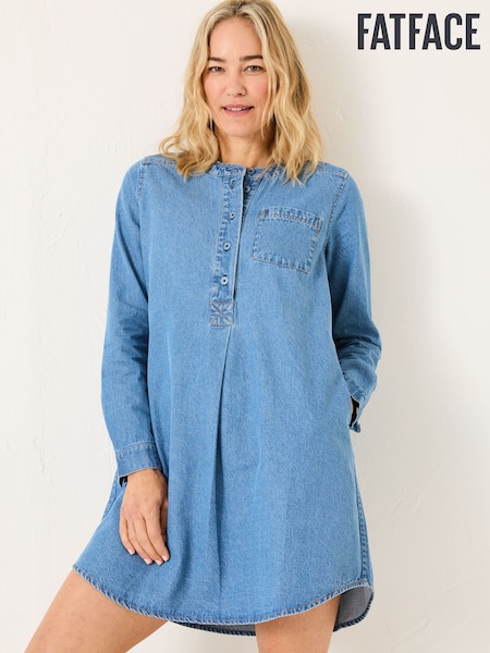 FatFace Blue Denim Aida 100% Cotton Cord Tunic Dress (E79205) | ₪327