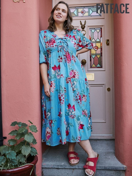 FatFace Bright Blue 100% Cotton Frankie Maxi Dress (E79212) | ₪362