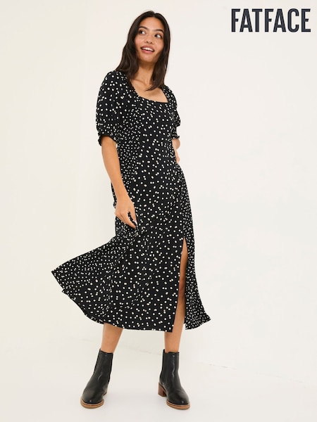 Black Bloom Polka Dot Midi Dress (E79218) | €55