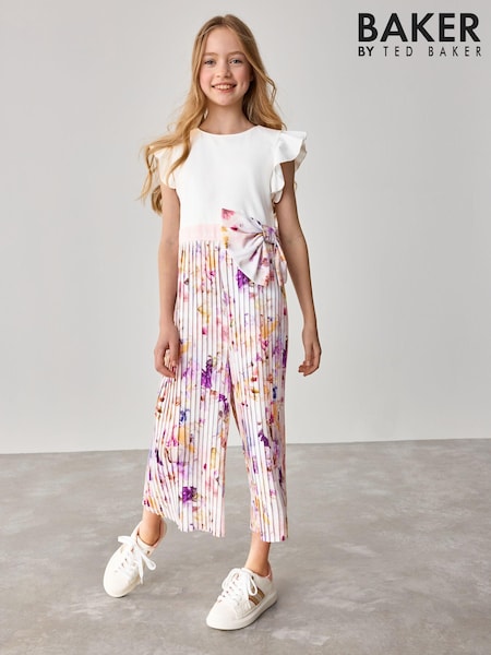 Baker by Ted Baker Pleated Bow Waist Frill Shoulder Jumpsuit (E79286) | €63 - €71