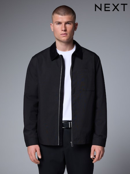 Black Showerproof Corduroy Collar Jacket (E79288) | €63
