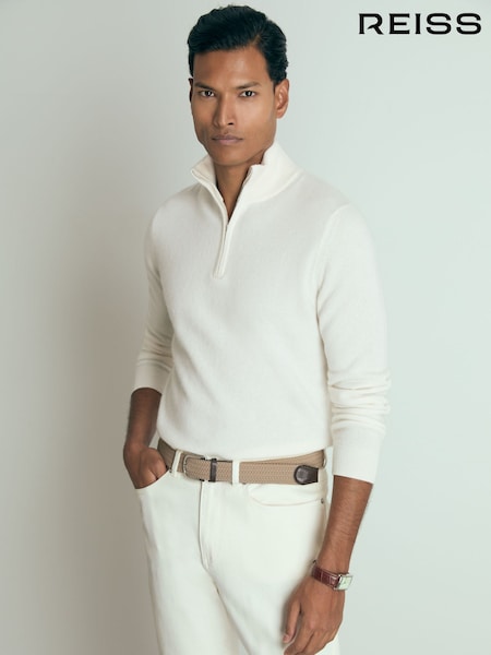 Reiss White Royal Atelier Cashmere Zip-Neck Jumper (E79330) | €171