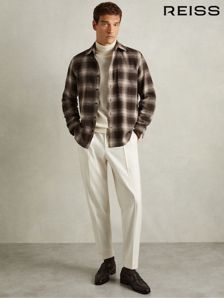 Reiss Brown Multi Crosby Check Patch-Pocket Overshirt With Wool (E79335) | €185