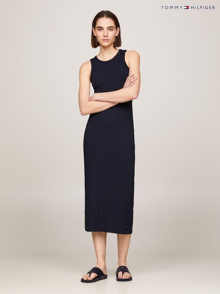 Tommy Hilfiger Blue Ribbed Midi Bodycon Dress (E79368) | €77