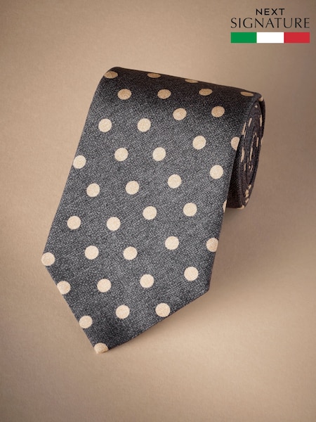 Navy Blue Polka Dot Signature Made In Italy Printed Melange Tie (E79390) | €20