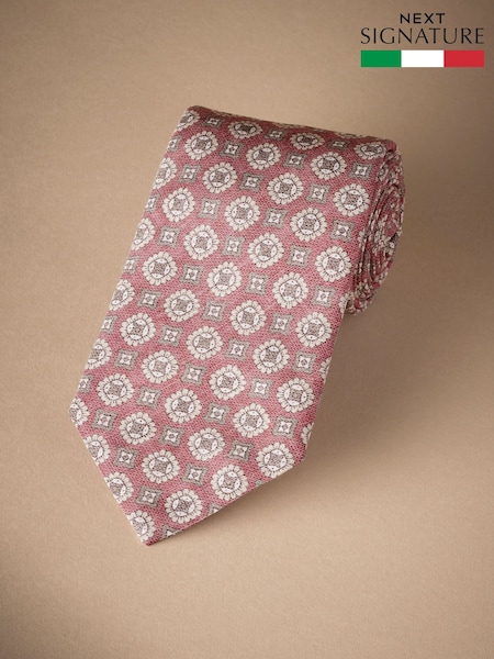 Vaaleanpunainen medaljonki - Signature Made In Italy Printed Melange Tie (E79392) | €48