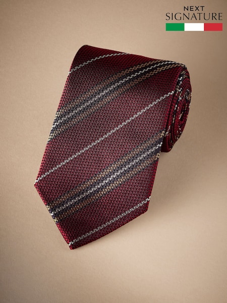Burgundy Red Textured Signature Made In Italy Stripe Tie (E79400) | €21.50