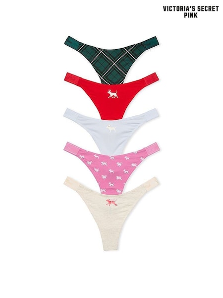 PINK Red/Pink/Nude/White/Green Thong 5 Pack Knickers (E79405) | €31