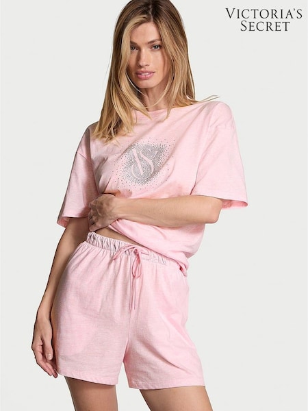 Victoria's Secret Pink W/ Rhinestone Graphic Cotton Short Pyjama Set (E79410) | €52