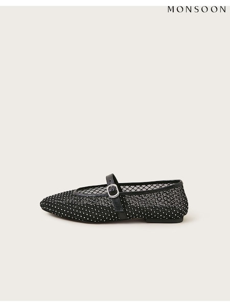 Monsoon Black Cleo Mesh Ballet Flats (E79445) | AED174