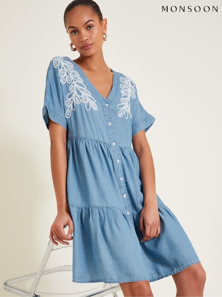 Monsoon Blue Lace Embroidered Dress (E79455) | €41.50
