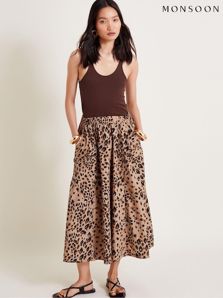 Monsoon Natural Raife Leopard Print 100% Cotton Skirt (E79462) | €40