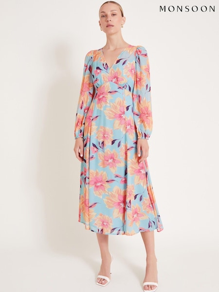 Monsoon Blue Lilith Floral Print Dress (E79465) | €95