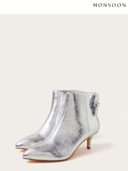 Monsoon Silver Evie Kitten Heel Bow Boots (E79470) | AED604