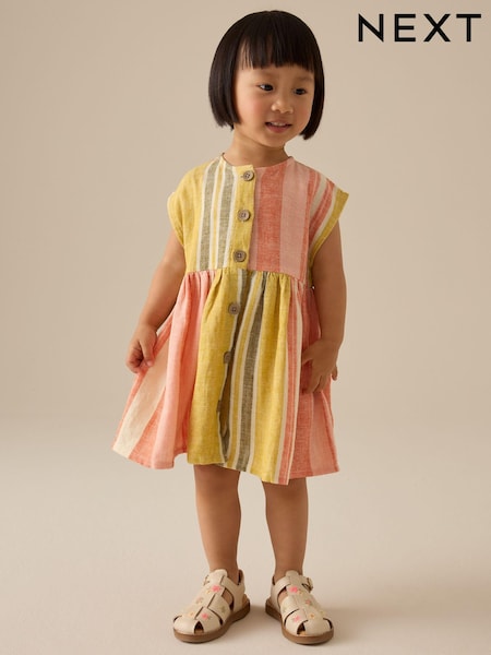 Ruginiu/Roz Dungă - Cu nasturi Summer Rochie (3mths-10yrs) (E79569) | 82 LEI - 104 LEI