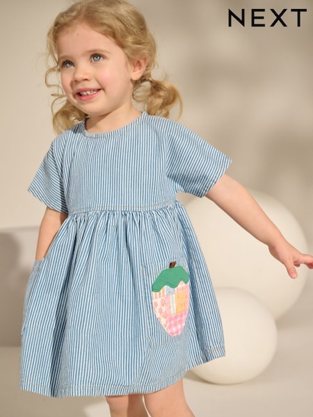 藍色/白色條紋 - Denim Strawberry Pocket Summer Dress (3mths-8yrs) (E79574) | NT$580 - NT$710