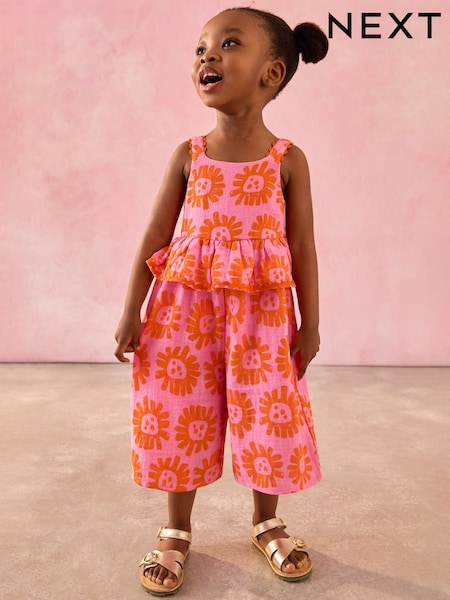 Bright Pink Floral 100% Cotton Printed Playsuit (3mths-7yrs) (E79575) | kr284 - kr317