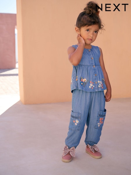 Denim Embroidered Trousers and Top Set (3mths-7yrs) (E79581) | R$ 225 - R$ 265