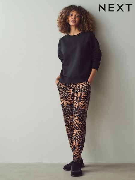 עם הדפס עלים שחור - Jersey Joggers (E79609) | ‏73‏₪