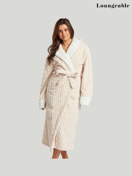 Loungeable Geometric Luxury Fleece Hooded Maxi Robe (E79680) | 121 LEI
