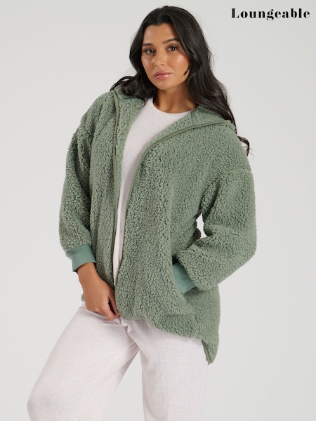 Loungeable Green Borg Button Lounge Hooded Cardigan (E79681) | ₪126