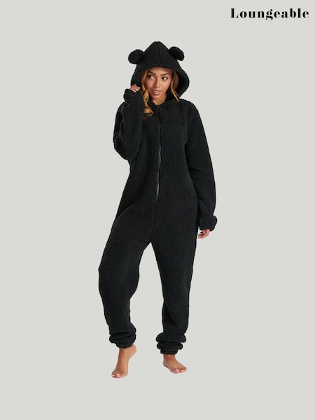 Loungeable Black Fleece All-In-One With Ears (E79702) | €50