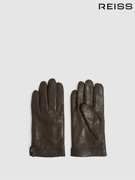 Reiss Dark Brown Monty Wool and Cashmere Lined Leather Gloves (E79946) | $120