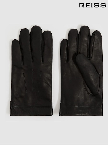أسود - Reiss Monty Wool and Cashmere Lined Leather Gloves (E79947) | ‏490 د.إ.‏