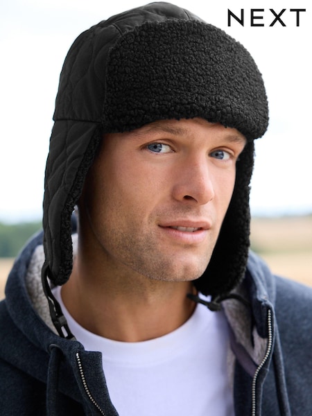 Black Showerproof Quilted Trapper Hat (E79962) | 62 QAR