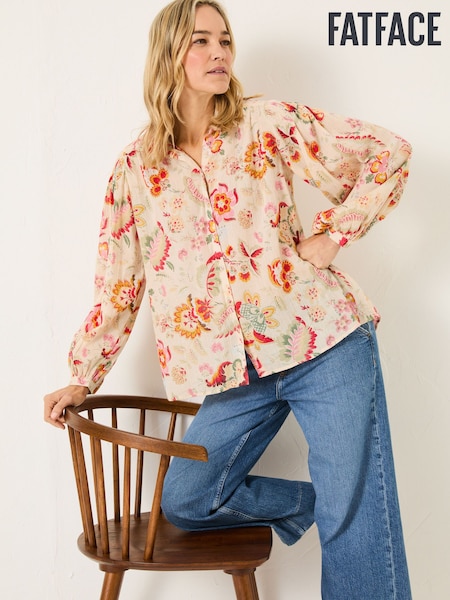 FatFace Ebby Cream Historical Floral 100% Cotton Blouse (E79967) | ₪249