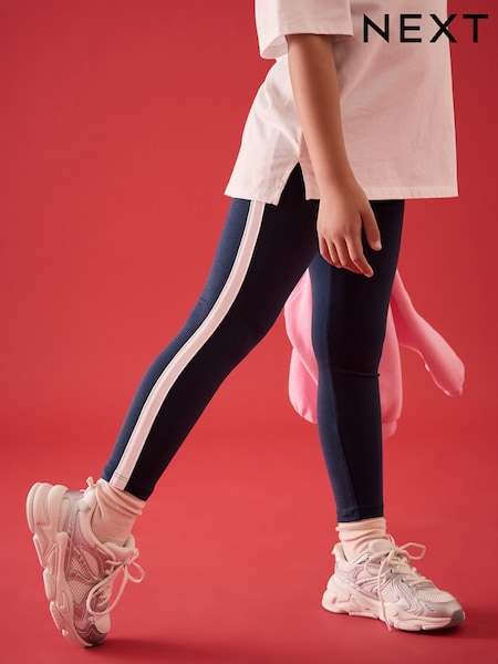 Navy/White Side Stripe Printed Leggings (3-16yrs) (E79969) | AED25 - AED51