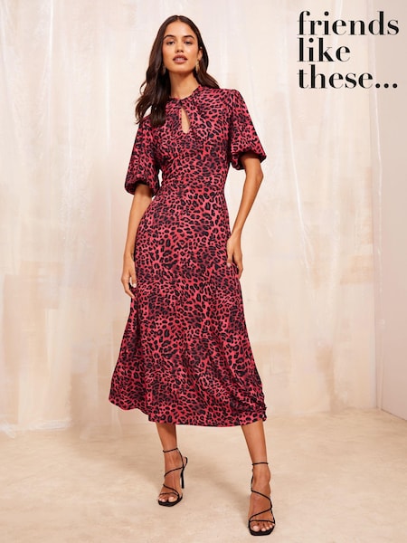 Friends Like These Red Petite ITY Twist Front Keyhole Midi Dress (E80030) | 223 QAR