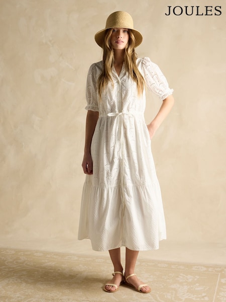 Joules Juliana White Broderie Midi Dress (E80089) | €105.95