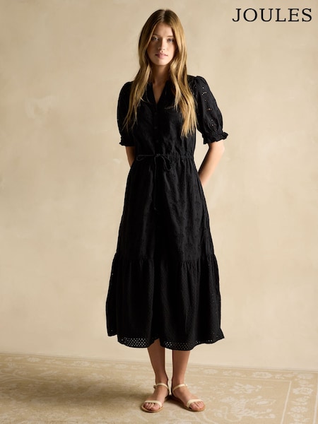 Joules Juliana Black Broderie Midi Dress (E80090) | €118