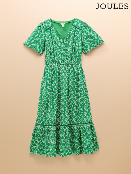 Joules Harriet Green/White Broderie Midi Dress (E80095) | R$ 880